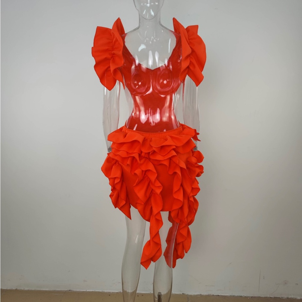 (Last 1)Olive Tired High Low luxury Italian Asymmetrical Dress 2023 Sexy Club - Picture 5 of 6